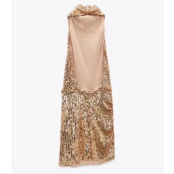 Zara Gold Sequin Halter Mini Dress - Picture 15 of 16